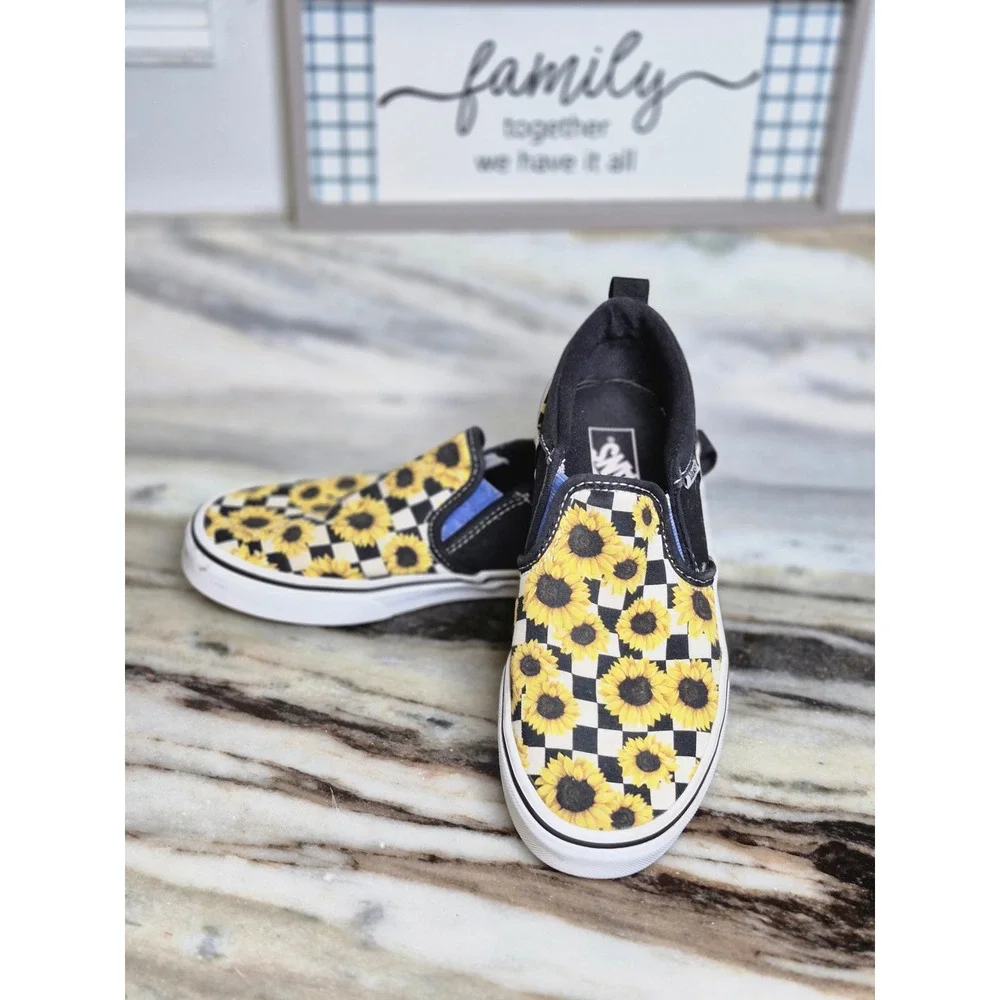Vans Classic Slip-On Sunflower Checkerboard Black White Yellow Sneakers
